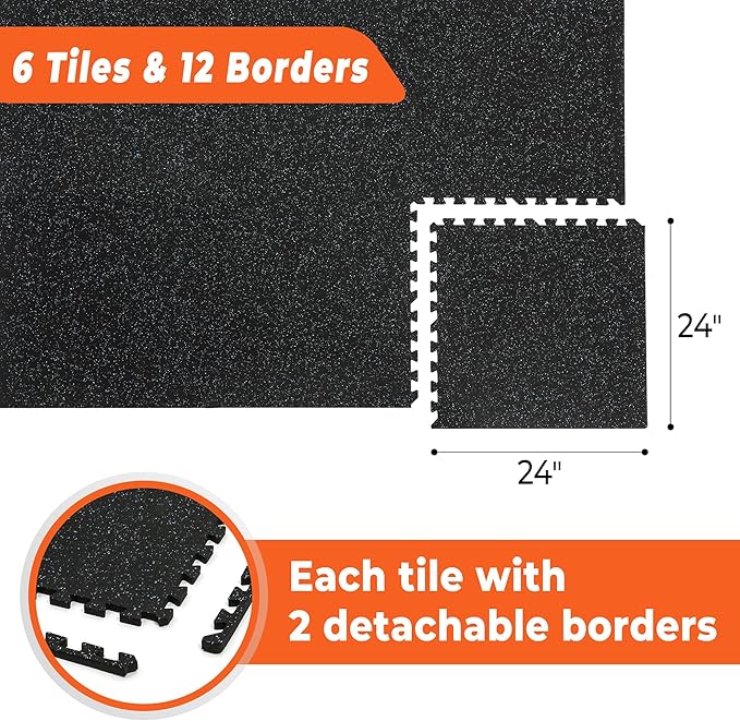 SUPERJARE 0.4'' Thick 6 Pcs 24 Sq Ft Rubber Top Exercise Equipment Mats, High Density EVA Foam Mats with Rubber Top, Interlocking Gym Flooring for Home Gym, Protective Workout Mat, Black/Blue-StrideForce Fitness