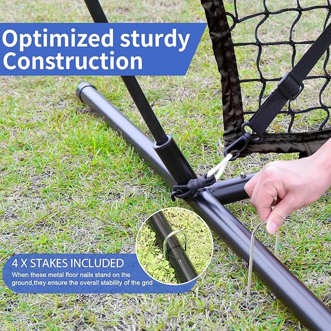 6'X6' Baseball Softball Practice Net with Batting Tee and Ball Caddy, Bonus Strike Zone Target and Bow Frame, for Hitting, Pitching, Catching-StrideForce Fitness