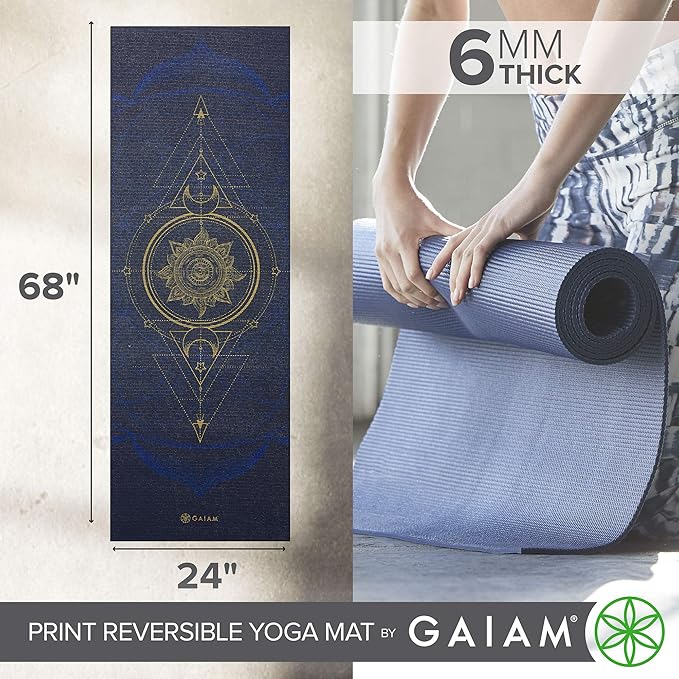 Gaiam Yoga Mat - Premium 6mm Print Reversible Extra Thick Non Slip Exercise & Fitness Mat for All Types of Yoga, Pilates & Floor Workouts (68" x 24" x 6mm Thick)-StrideForce Fitness