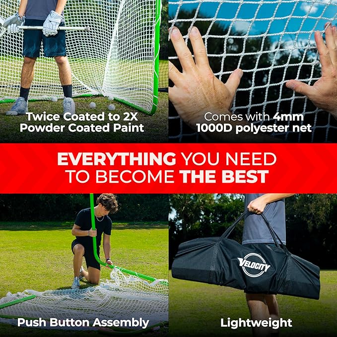 Velocity - Lacrosse Goal - Portable Steel Frame with Black Net, Perfect for Youth and Adult Training, Backyard Design-StrideForce Fitness