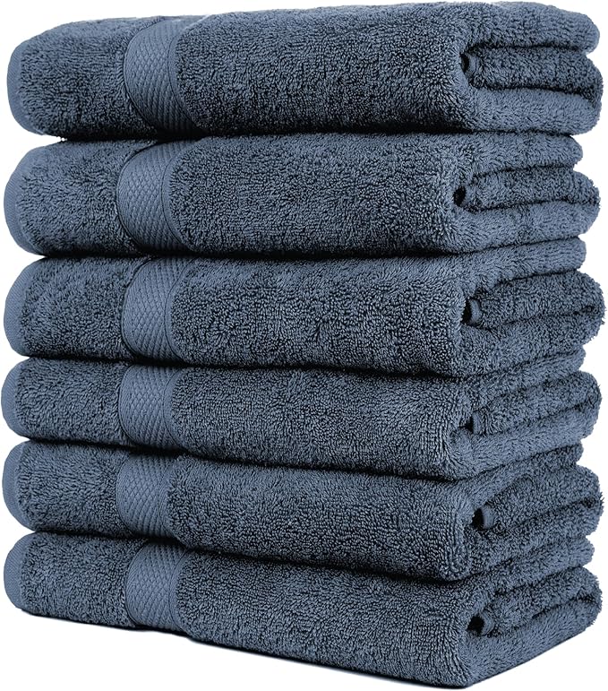 Pleasant Home Bath Towels Set of 6 (24” x 50”) 100% Cotton, 515 GSM | Lightweight, Soft & Absorbent Luxury Towels for Bathroom | for Gym, Pool & Spa | 6 Pack, Navy-StrideForce Fitness