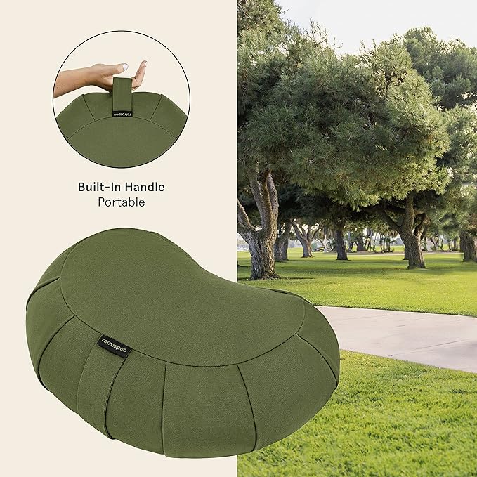 Retrospec Sedona Zafu Meditation Cushion With Buckwheat Hull Fill - Adjustable Yoga & Pilates Support Pillow - 17in Crescent Cotton Cover With Handle