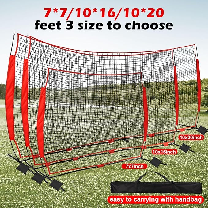 7x7/16x10/20x10ft Ball Backstop Net,Fix Ball Stop Net by 4 Spike&2 Sandbag,Sports Net Barrier with Handbag,Lacrosse Net Backstop for Softball,Basketball,Hockey Train,Baseball Net Barrier for Backyard-StrideForce Fitness