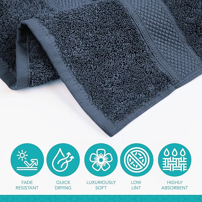 Pleasant Home Bath Towels Set of 6 (24” x 50”) 100% Cotton, 515 GSM | Lightweight, Soft & Absorbent Luxury Towels for Bathroom | for Gym, Pool & Spa | 6 Pack, Navy-StrideForce Fitness