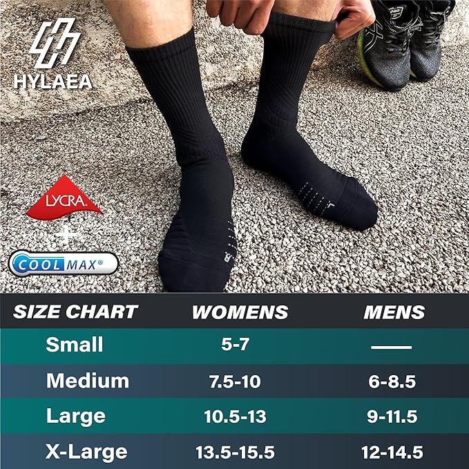 Hylaea Compression Running Socks for men, Coolmax Anti-Blister Cushion Crew Socks for Athletic, Moisture Wicking & Seamless-StrideForce Fitness