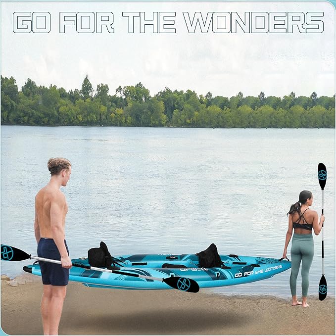 UPWELL 11'/14'6”Inflatable Kayak with Drop Stitch Floor and Accessories Including Kayak Seat with Thickened Cushion, Paddle, Fin, Repair Kits, Carry Bag and Hand Pump-StrideForce Fitness