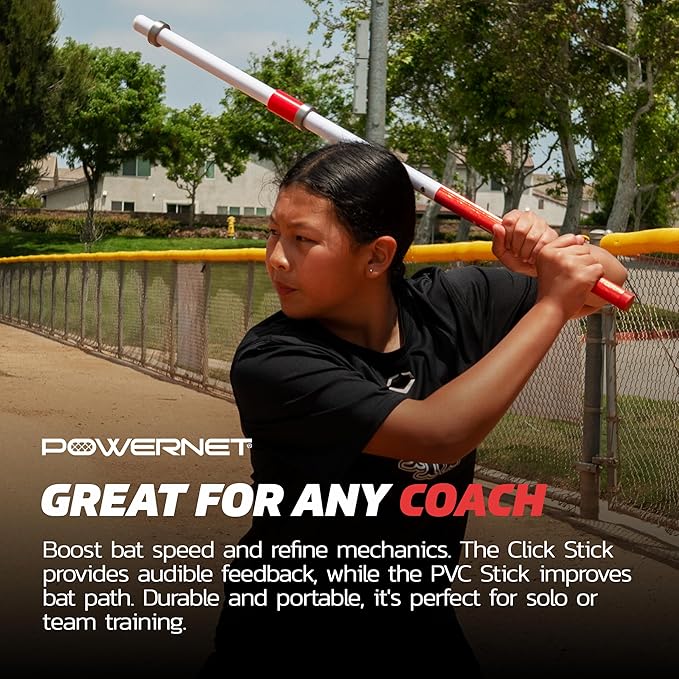 PowerNet Combo PVC/Click Stick Softball & Baseball Swing Trainer, Interchangeable Baseball Hitting Trainer, PVC Training Bat for Drills, Bat Speed Training Equipment-StrideForce Fitness