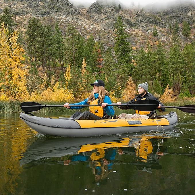 Advanced Elements - Island Voyage 2 Inflatable Kayak - Recreational Convertible Kayak - for 1 or 2 Person - 11 ft - Yellow-StrideForce Fitness