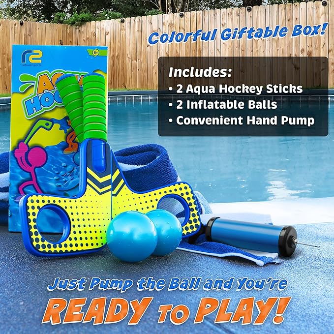 Fun Mini Hockey Sticks Game - Play at the Pool & Beach or in Home - For Kids & Adults All Ages - Use The Floating Soft Paddles to Shoot the Water Skipping Balls - Comes With 2 Sticks & 2 Balls-StrideForce Fitness