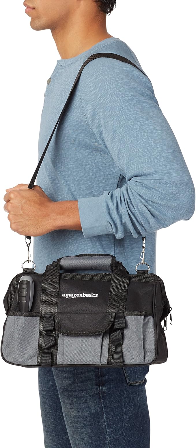 Amazon Basics 65 Piece Home Basic Repair Tool Kit Set With Bag, Silver, Black-StrideForce Fitness