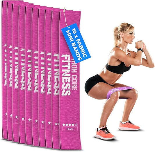 Fabric Mini Resistance Bands Sets for Trainers, Bootcamp, Gym for Men and Women in Fun Colors - Ebook, Videos and Workout Chart Included by Iron Core Fitness-StrideForce Fitness