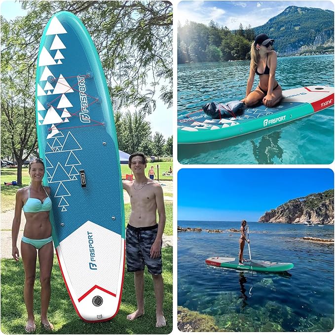 FBSPORT 11' Premium Stand Up Paddle Board, Yoga Board with Durable SUP Accessories & Carry Bag | Wide Stance, Surf Control, Non-Slip Deck, Leash, Paddle and Pump for Youth & Adult-StrideForce Fitness