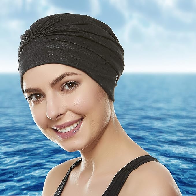 BEEMO Swim Caps for Women Swimming Turban Polyester Latex Lined Pleated for Ladies-StrideForce Fitness