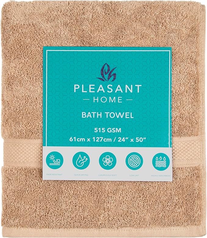 Pleasant Home Bath Towels Set of 6 (24” x 50”) 100% Cotton, 515 GSM | Soft & Absorbent Towels for Bathroom, Gym, Pool & Spa | Bulk Bath Towels 6 Pack - Neutral Mix-StrideForce Fitness