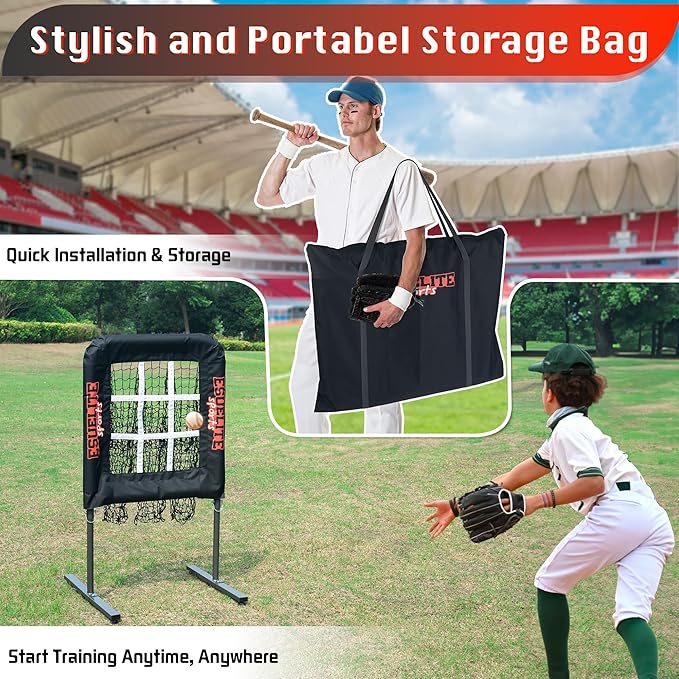 Heavy-Duty 9 Hole Pitching Net with Strike Zone, Baseball/Softball Pitching Target, Portable Height-Adjustable Pitcher Training Equipment, Includes 4 Ground Stakes and 2 Sandbags-StrideForce Fitness