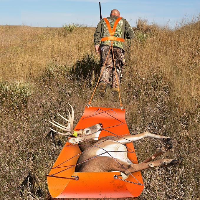 Deer Drag Sleds Set,Deers Drag Harness and Drag Sleds with Heavy Duty Deer Drag Strap Rope Elastic Tying Belt Storage Bag and 2 Tying Ropes Hunting Equipment for Deers Hauling Elk Turkey Game Animals-StrideForce Fitness