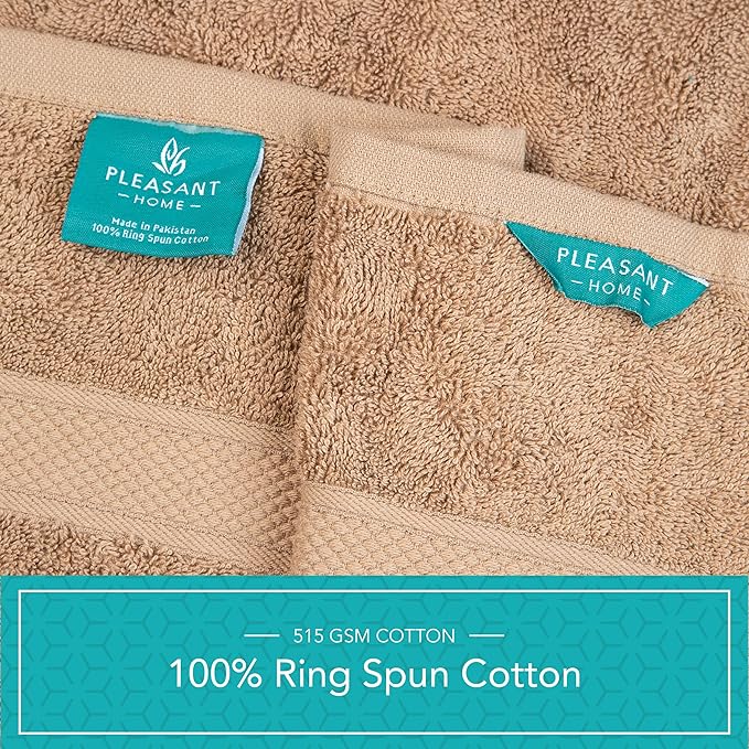 Pleasant Home Bath Towels Set of 6 (24” x 50”) 100% Cotton, 515 GSM | Lightweight, Soft & Absorbent Luxury Towels for Bathroom | for Gym, Pool & Spa | 6 Pack, Mocha-StrideForce Fitness