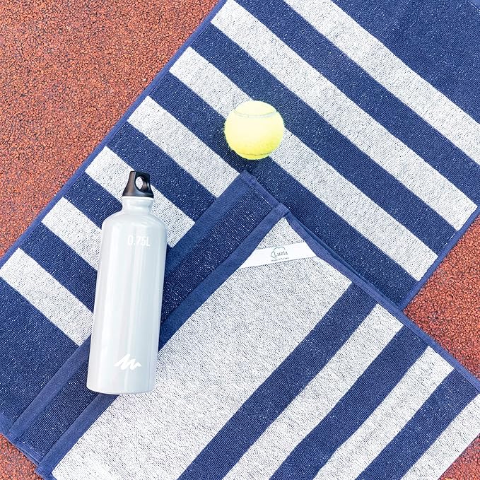 Luzia Striped Workout Towel for Sweat (Pack of 2) - Premium Quality 100% Turkish Cotton - Lightweight and Super Absorbent for Exercise, Sports, Workout, Fitness, Gym, Yoga, Running (Blue)