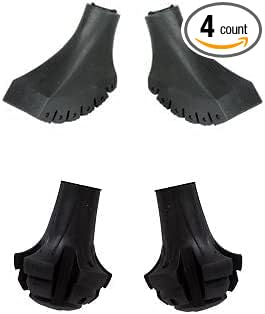 4 Pack of Extra Durable Rubber Replacement Tips (Replacement Feet/Paws/Ferrules/Caps) for Trekking Poles - Fits All Standard Hiking and Nordic Walking Poles-StrideForce Fitness