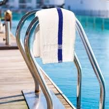 Towels N More 24x48 Soft Poolside Towels - 48 Large Super Absorbent Pool Towel White and Blue Center Stripe - Ideal for Home, Pool, Spa, Gym, Hotel, Motel Rental Room Use - 100% Cotton Bath Towels-StrideForce Fitness
