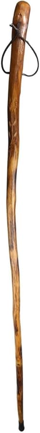 SE 60-Inch Natural Wood Walking Stick with Root Head & Steel Tip - Hand-Carved Floral Design, Huangtang Wood, Grooved Grip - WS631-60RH-StrideForce Fitness