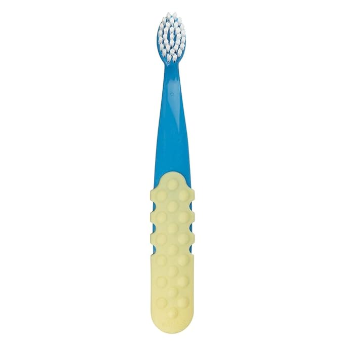 RADIUS Totz Plus Brush Kids Toothbrush Silky Soft BPA Free ADA Accepted Designed for Delicate Teeth & Gums for Children 3 Years & Up - BlueYellow - Pack of 1