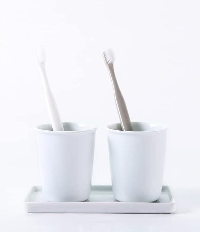 Awhale Ceramic Bathroom Cup 2Pcs, Mouthwash Cups, Toothbrush Holders, 150ml/Pcs (White)
