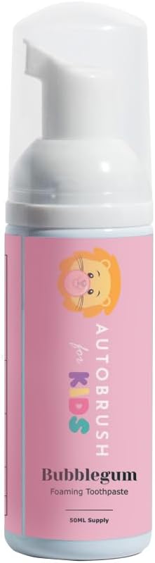 Autobrush Fluoride-Free Foaming Toothpaste for Kids, Bubblegum Flavor, Whitening & Deep Cleaning, Travel Friendly, Anti-Cavity (Pack of 1)