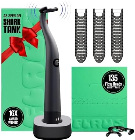 FLAUS Electric Flosser (Shark Tank) 3 Speeds + 135 Refill Heads (Floss Variety Pack: Extra Strong Woven & Gentle Gliding) Water Flosser Alternative, Dentist Designed Tooth Flossers Dental Floss Picks