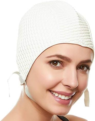 Beemo Swim Cap Women Chin Strap Bubble Crepe Latex Long Short Hair Swimming Caps-StrideForce Fitness