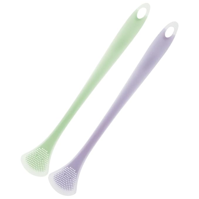 2Pcs Multifunctional Silicone Tongue Scrapers for Adults and, Portable Double-Sided Tongue Cleaners in Mint Green and Lavender for Oral Hygiene and Bad Breath Removal
