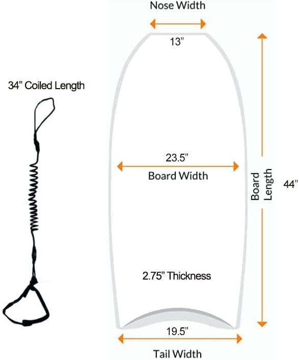 44 inch Body Board Ultimate Wavemaster Pro Bodyboard, Super EPS Core with Pro Quality Wrist Leash-StrideForce Fitness