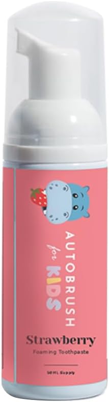 Autobrush Fluoride-Free Foaming Toothpaste for Kids, Strawberry Flavor, Whitening & Deep Cleaning, Travel Friendly, Anti-Cavity (Pack of 1)