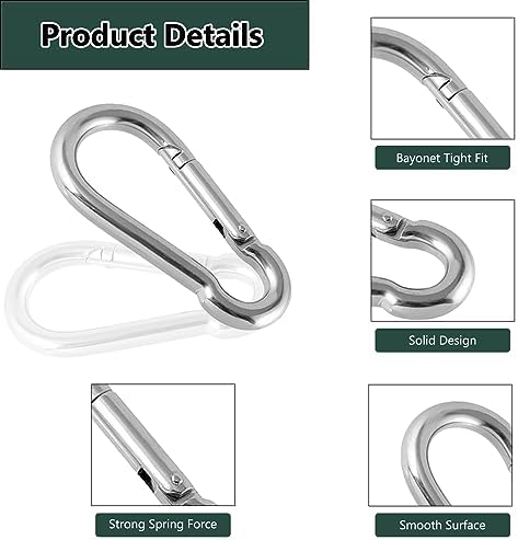 M5 Spring Snap Hook Carabiners, Carabiner Clip, Heavy Duty Galvanized Steel Spring Clip, Quick Link Key Chain for Swing Hammock Gym Outdoor, Holding Capacity-StrideForce Fitness