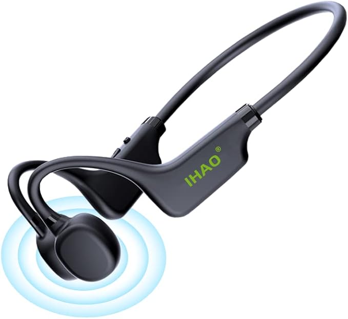 IHAO True Bone Conduction Headphones Open Ear Headset Able to be a MP3 Player with Micro Disk Stereo Bluetooth Earphone for Driving Bicycling Running Skiing-StrideForce Fitness