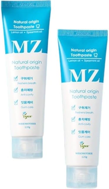 WISEMOTHER MZ Fresh Vegan Toothpaste 2-Pack – Fluoride-Free, SLS-Free Natural Mint Toothpaste with Lemon Oil & Xylitol, 120g Each, Fresh Breath & Healthy-Looking Gums