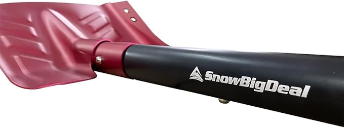 Emergency Snow Shovel with Saw - Converts from Dig to Chop/Hoe Mode Portable for Snowmobiles, Skiing, Backcountry, Avalanche Rescue Winter Survival Gear Car, Camping T6 Aluminum, Red-StrideForce Fitness