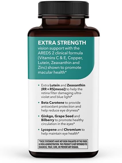 Visibili-T Extra Strength with AREDS 2 Formula - Vitamin Supplement for Eye Health & Vision Support - Lutein, Zeaxanthin, Chromium, Carrot, Bilberry, Grape Seed Extract & Ginkgo Biloba - 90 Capsules-StrideForce Fitness