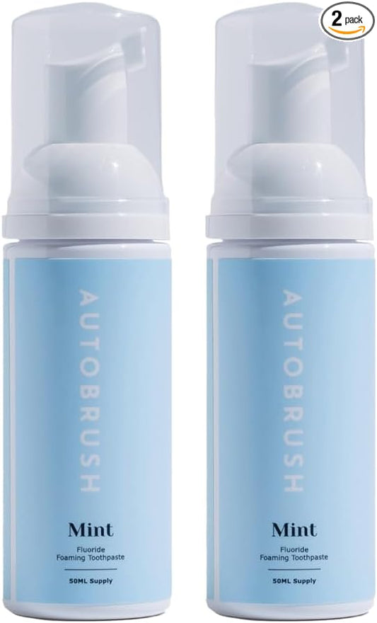 Autobrush Fluoride Foaming Toothpaste for Adults, Mint Flavor, Whitening & Deep Cleaning, Travel Friendly, Anti-Cavity (Pack of 2)