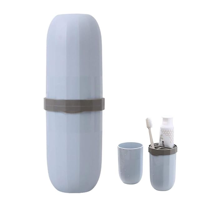 Portable Travel Toothbrush Case,3 in 1 Toothpaste Travel Case Holder Hard Plastic Tooth Brush Container Toothbrush Storage Box for Travel,Business,Home,Camping, School Supplies (Blue)