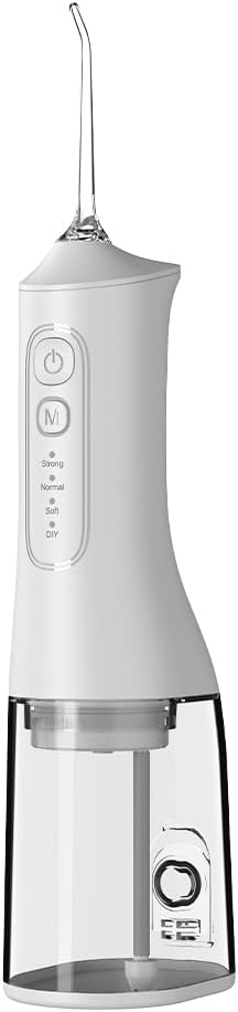 Water Flosser, Rechargeable 300ML IPX7 Waterproof Cordless Portable Oral Irrigator with 4 Modes & 4 Replaceable Jet Tips-Flossing Cleaner for Daily Home Use,Travel,Gums,Braces Care-White
