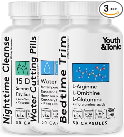 Youth & Tonic Sculpt Lean Cleanse – Feel Lighter & More Toned, Water Weight & Bloating Relief, Detox & Fluid Loss Support – Bedtime Trim, 15 Day Colon Cleanser, 90 Pills for Metabolism & Defined Body-StrideForce Fitness