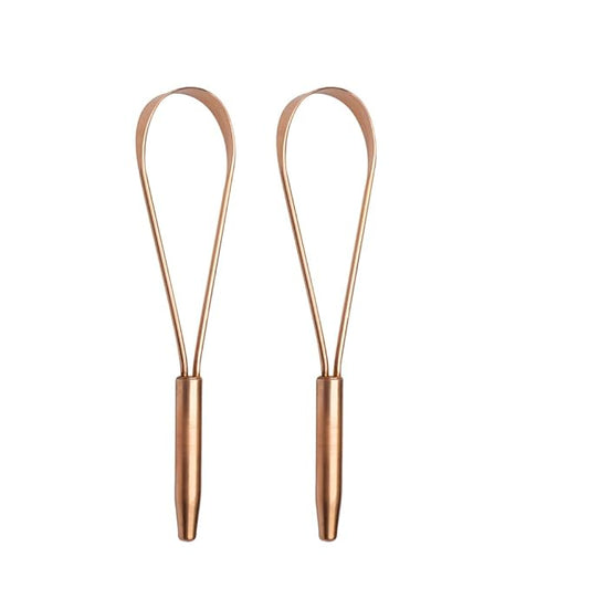 HealthAndYoga™ qLoop Copper Tongue Cleaner - Easy One Hand Use - Larger Surface Coverage - Ayurvedic Copper Health for Fresh Breath and Total Oral Hygiene (Set of 2)