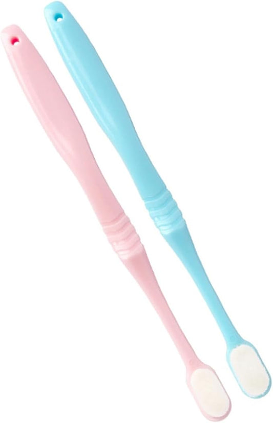 Ultra Soft Bristle Toothbrush 2pcs for Gums Care with Long Handle, Microfine Bristles, Blue and Pink, Manual Toothbrushes for Daily Oral Cleaning and Sensitive Teeth Care