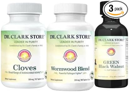 Dr. Clark Store Intestine Support & Cleanse Kit - with Original Green Tincture from Black Walnut Hulls, Wormwood, and Cloves-Helps Maintain Optimum Intestinal Function - Vegetarian Capsules-StrideForce Fitness