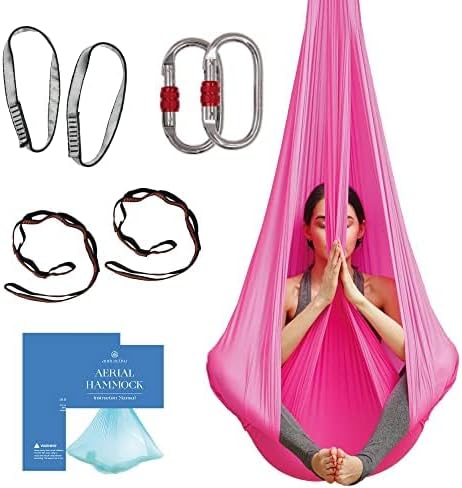 Aerial Silk Yoga Hammock & Swing for Home, Inversion Exercises, Starter Kit for All Levels - Durable with Extension Straps, Carabiners, and Pose Guide-StrideForce Fitness