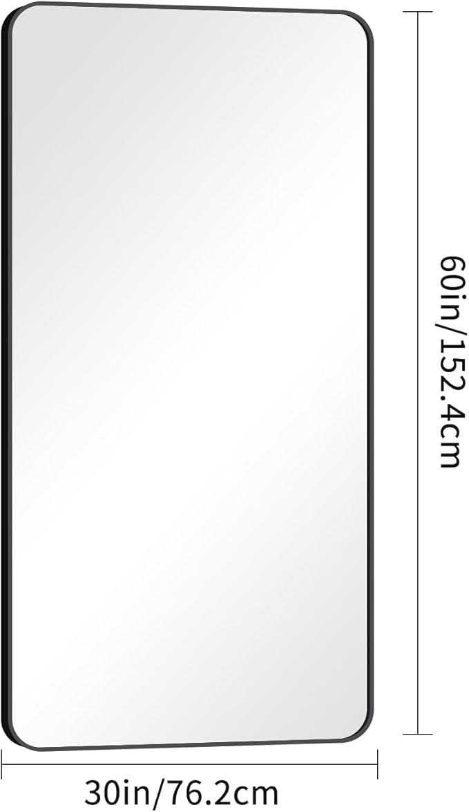 30x60 inch Bathroom Mirror,Black Rectangle Mirror,Wall Mounted Bathroom Frame Vanity Mirror with Round Corner for Bedroom Living Room, Entryway Hangs Horizontal or Vertical-StrideForce Fitness