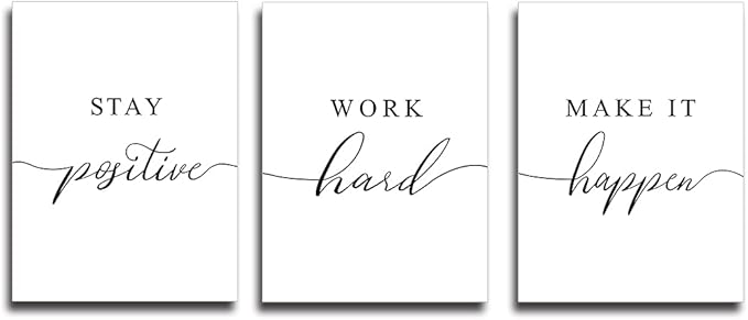 Framed Canvas Wall Art Positive Quote, Office Art, White Large Poster, Motivational Artwork Set of 3 Prints, Inspirational Poster Prints (G-3pcs,12x16inchx3pcs)-StrideForce Fitness