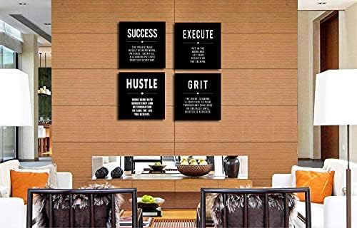 Motivational Grit Success Execute Success Quotes Canvas Wall Art -Inspirational Office Wall Art Poster Quotes - Canvas Artwork Picture Print Framed for Home Bedroom Office Wall Decor-16 x16 x4pcs-StrideForce Fitness