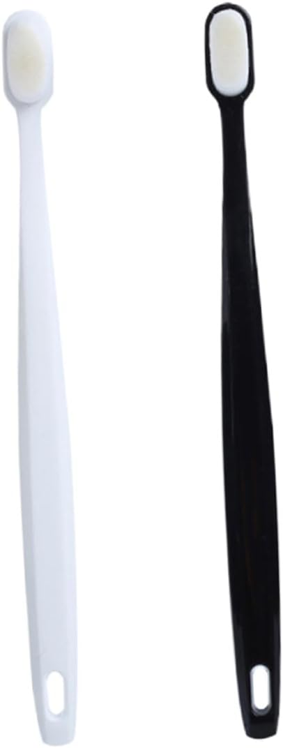 Soft Bristle Toothbrush 2pcs for Adults, Extra Thin Extra Soft Bristles, Gum Care Manual Toothbrush Set with Black and White Handles, Suitable for Sensitive Gums and Couples